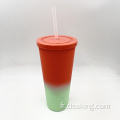 Vente chaude de 22 oz / 650 ml / 24 oz en plastique Double paroi à double paroi avec un changement de couleur avec de la paille